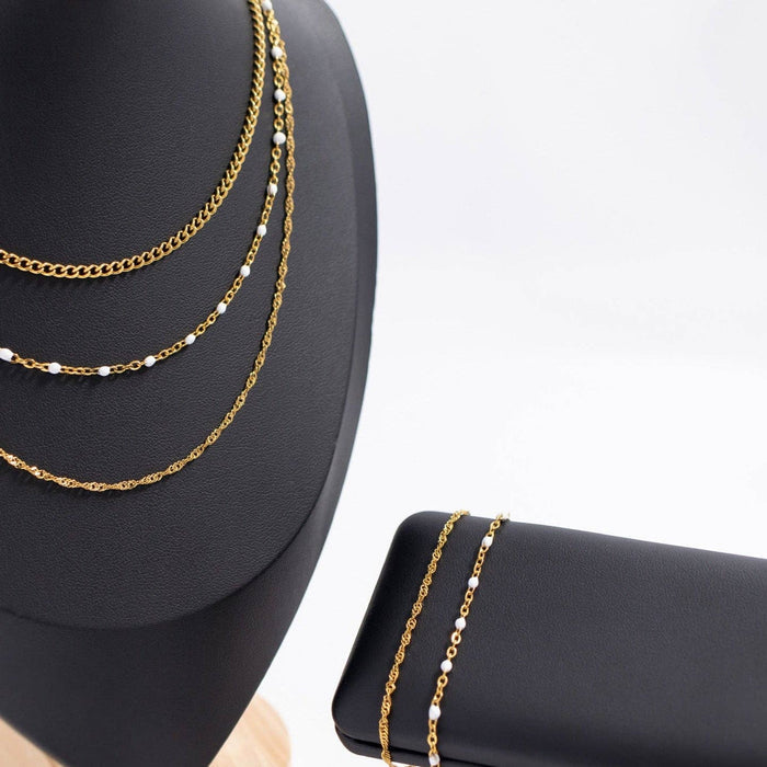 18K Gold PVD Stainless Steel White Confetti Chain Bracelet