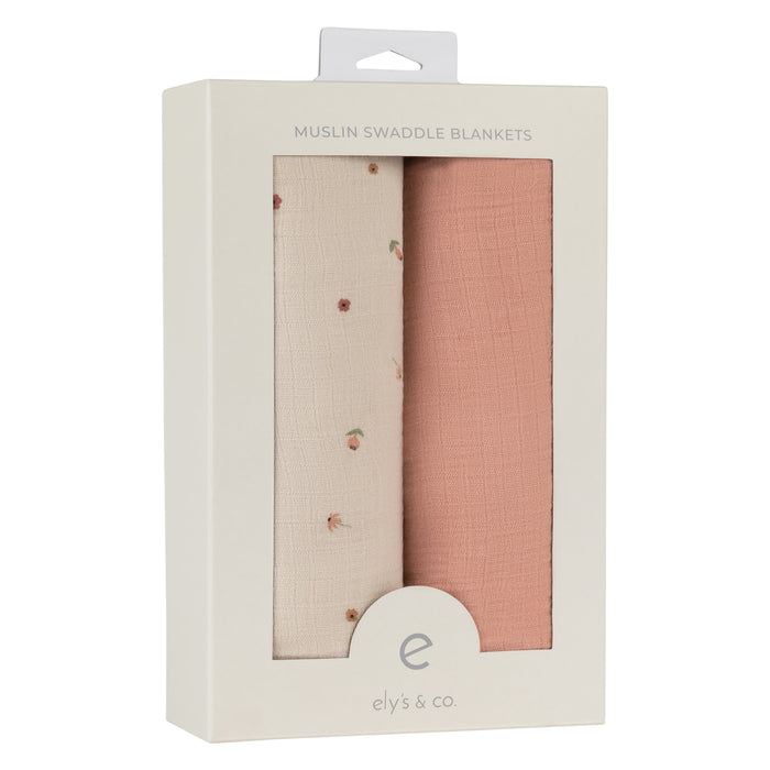 2 Pack Cotton Muslin Swaddle Blanket - Pink Garden Flower