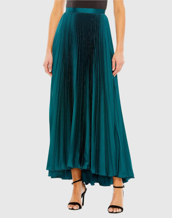 Blue Ankle Length Satin Pleated Skirt - Mac Duggal