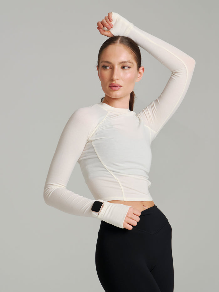 Base Layer Long Sleeve Waist Top - White