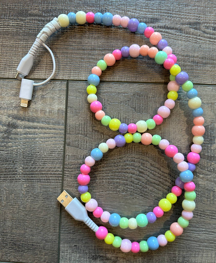Beaded Phone Charger with Lightning & USB-C Cable: Rainbow