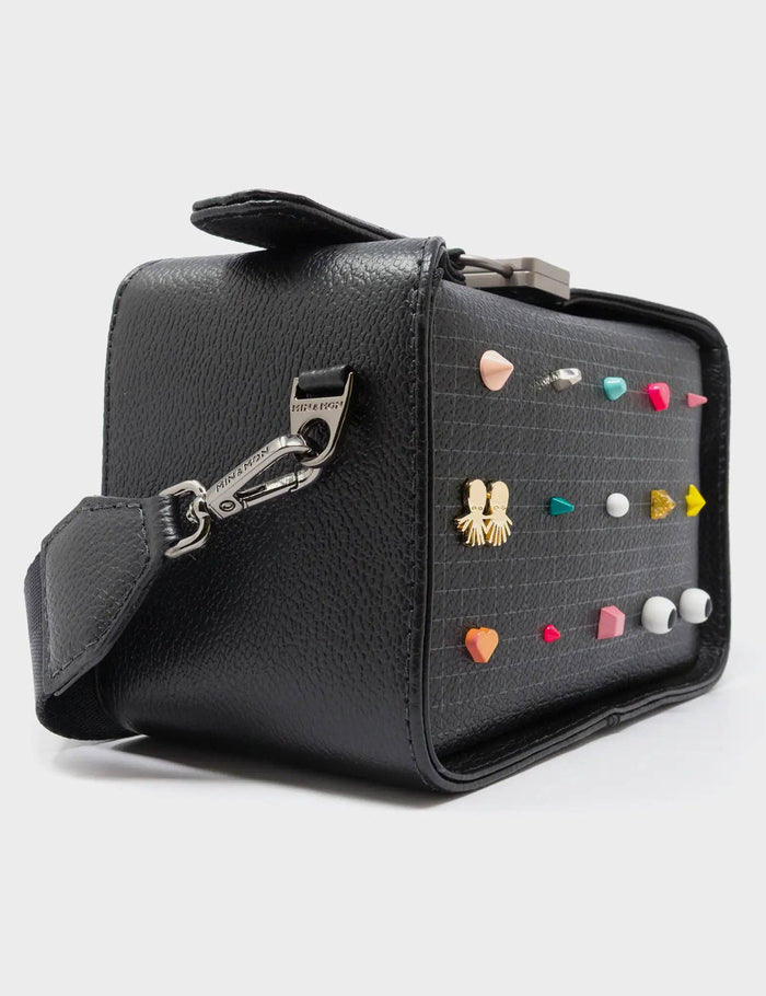 Benji Micro Crossbody Black Leather Bag - Studs Pattern
