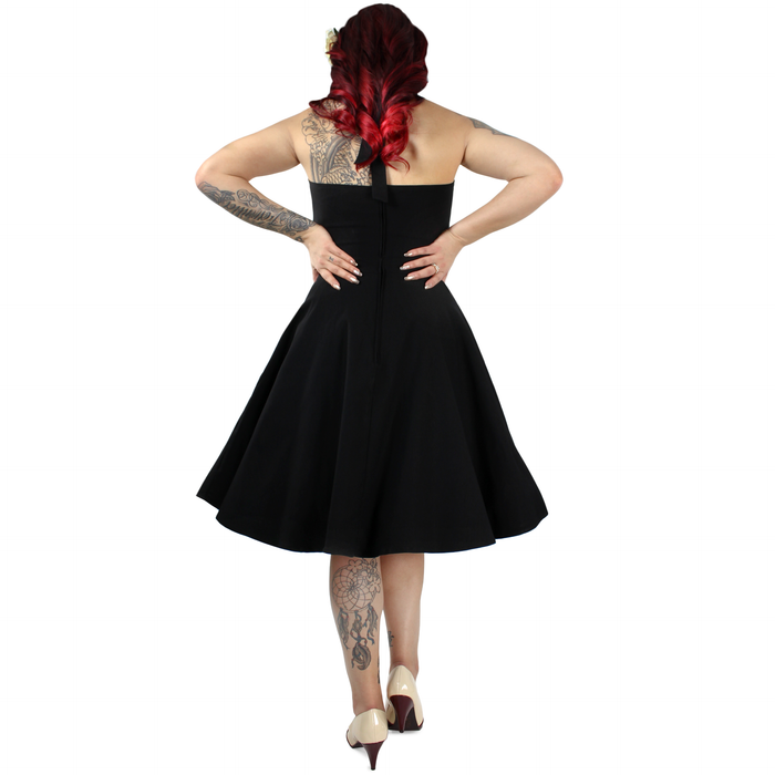 Model wearing dress, back