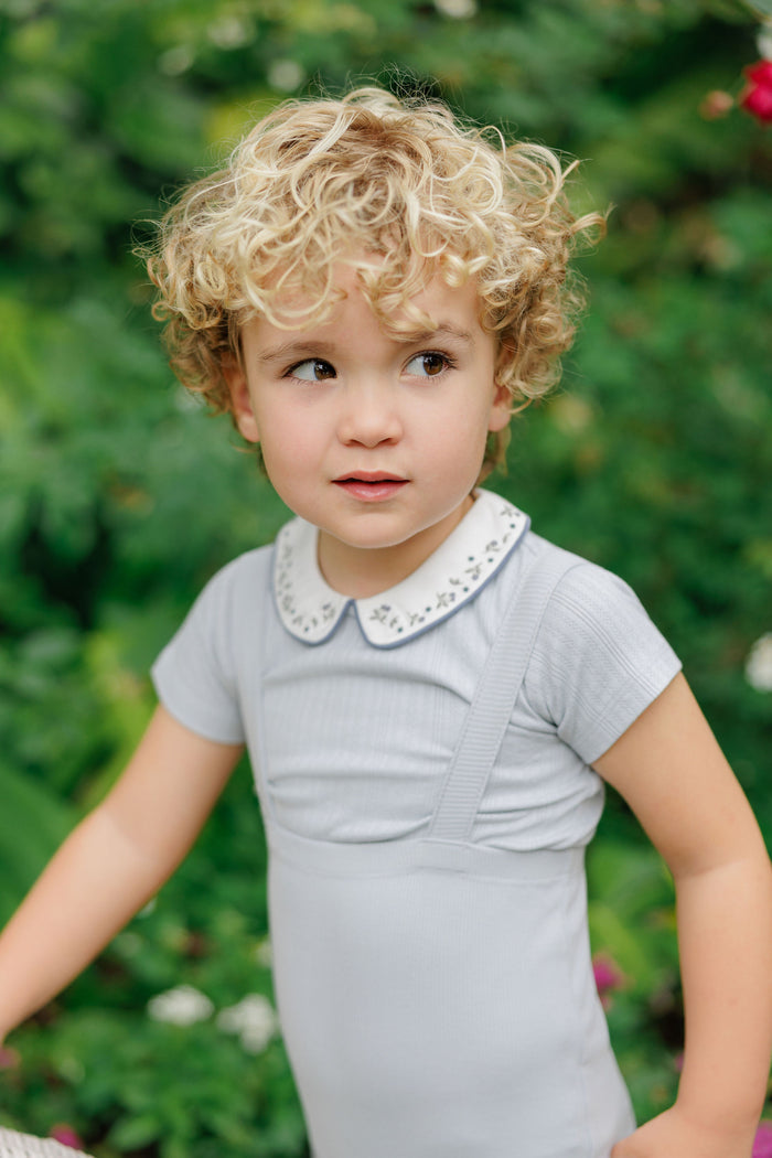 Boys T-shirt and Overalls – Blue – Embroidered Collar