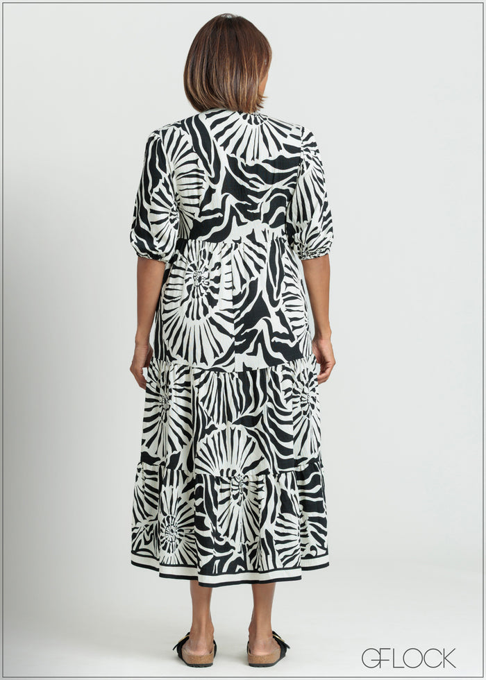 Collar Detailed Border Printed Dress - 090725