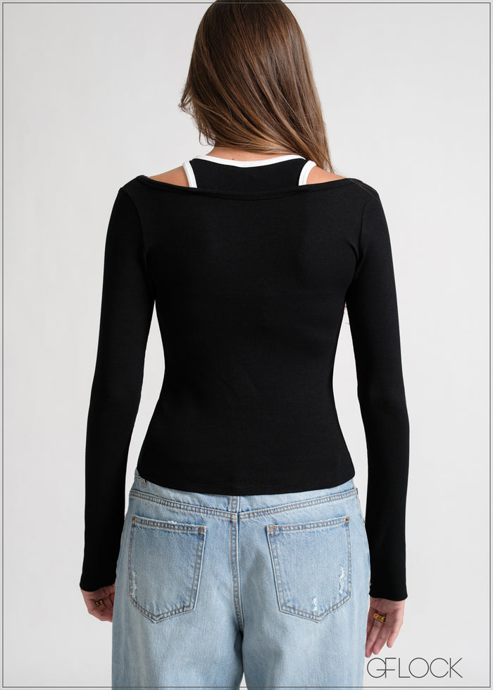 Contrast Double Ribbed Top - 170826