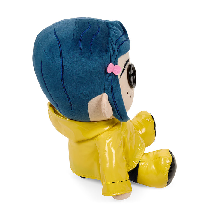 Coraline plush toy with button eyes, 13-inch medium plush from Kidrobot, featuring detailed fabric and expressive features.