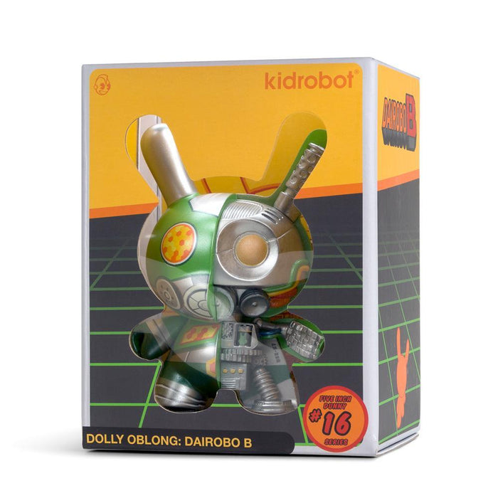 Green Dairobo-B Mecha Half Ray 5-inch Dunny vinyl figure by Dolly Oblong, featuring detailed mecha design and exclusive Kidrobot branding.