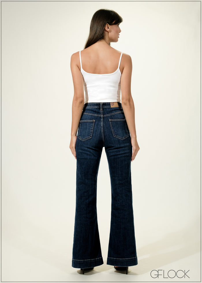 Dark Blue Bootcut Jeans Short Length - women’s jeans alternate view - GFLOCK Sri Lanka