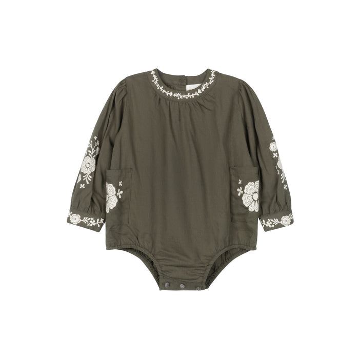 Floral Embroidered Cotton Romper
