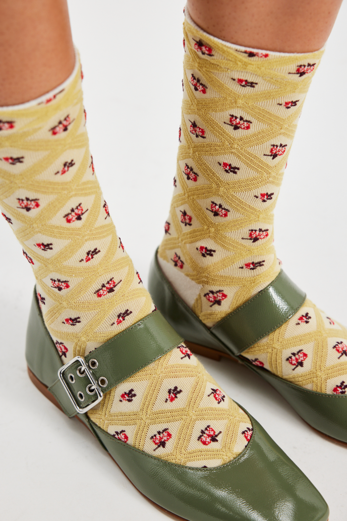 Floral Jacquard Sock - Yellow