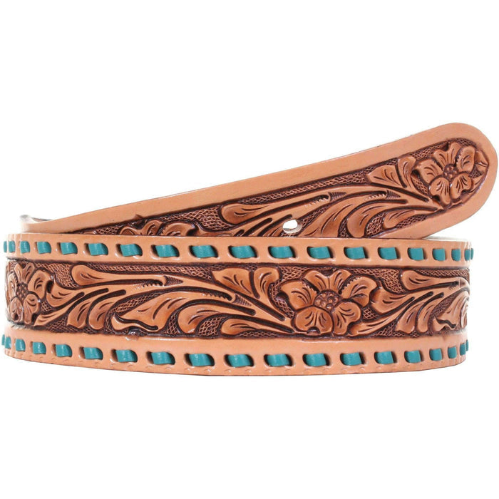 Floral Tooled Buckstitched Belt