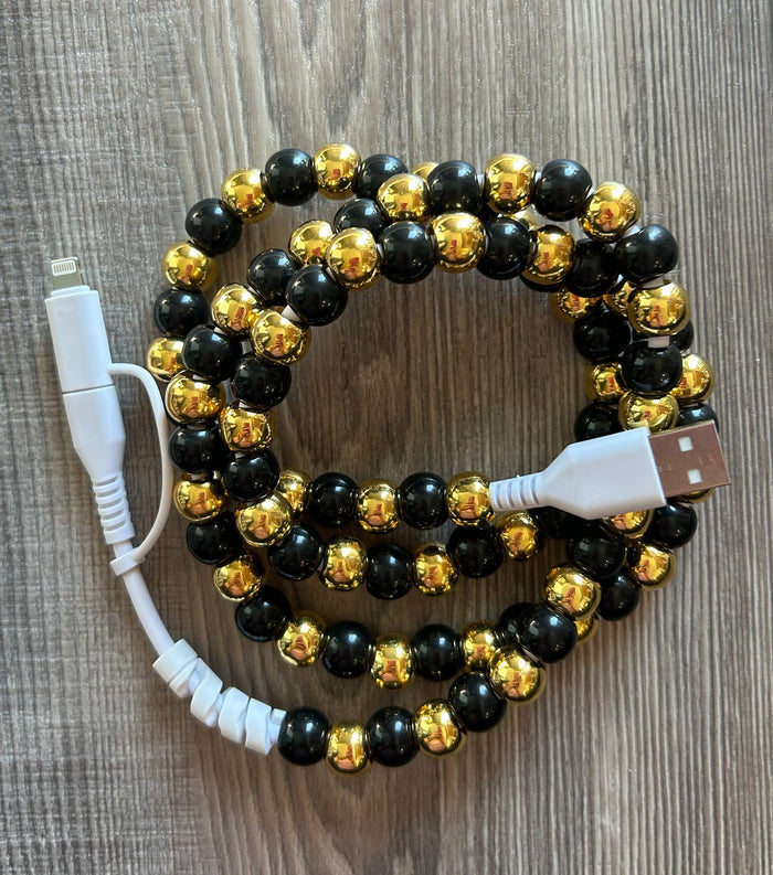Game Day Phone Cord with Lightening and USB-C: Black/Gold
