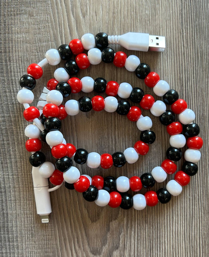 Game Day Phone Cord with Lightening and USB-C: Red/White/Black