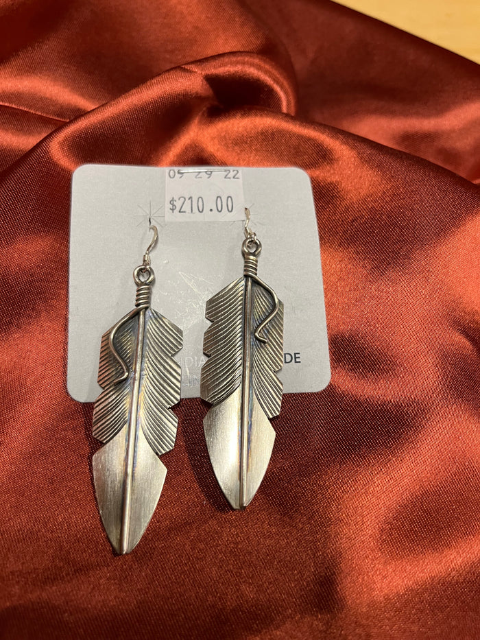 Genuine Indian Handmade Sterling Silver Feather Earrings