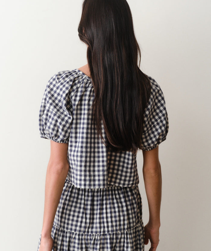Gia Poplin Blouse - Navy Gingham