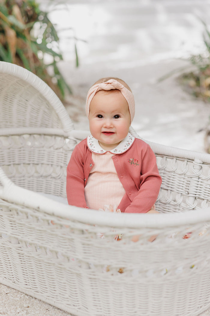 Girls Cardigan – Dark Pink – Embroidered