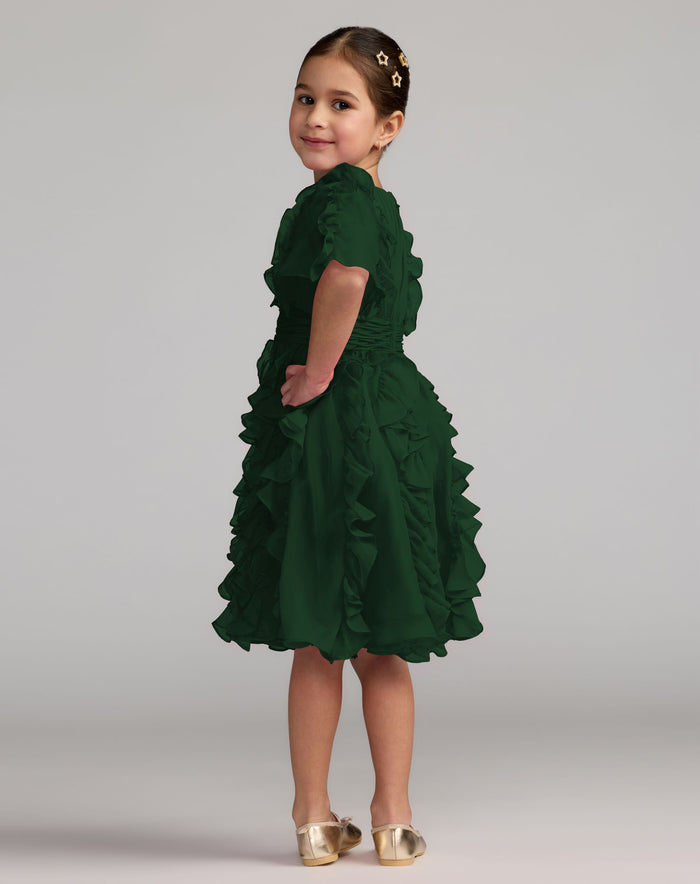 Girls Green Chiffon High Neck Ruffle Dress Mac Duggal