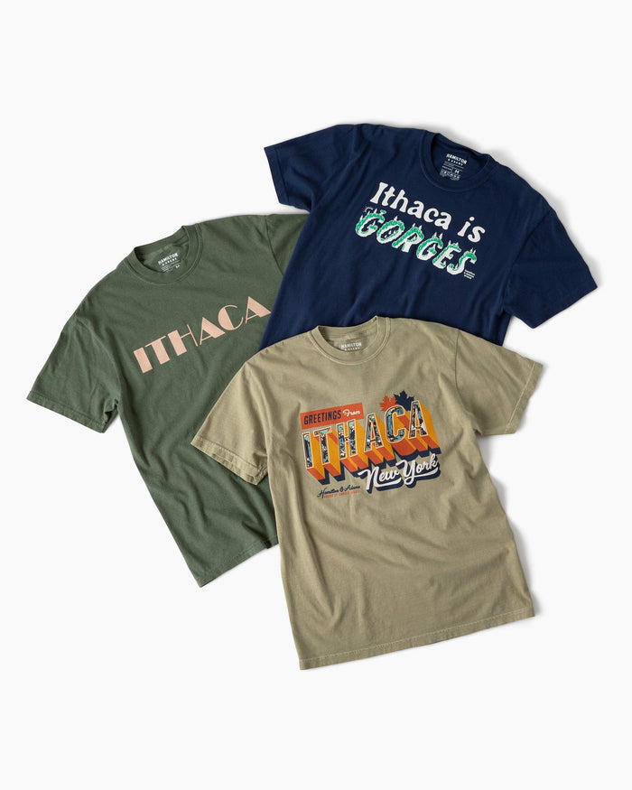 Greetings from Ithaca T - Khaki/Multi