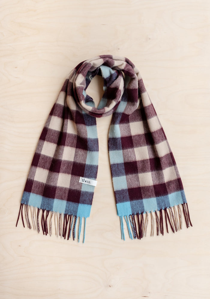 Lambswool Oversized Scarf in Camel Gingham