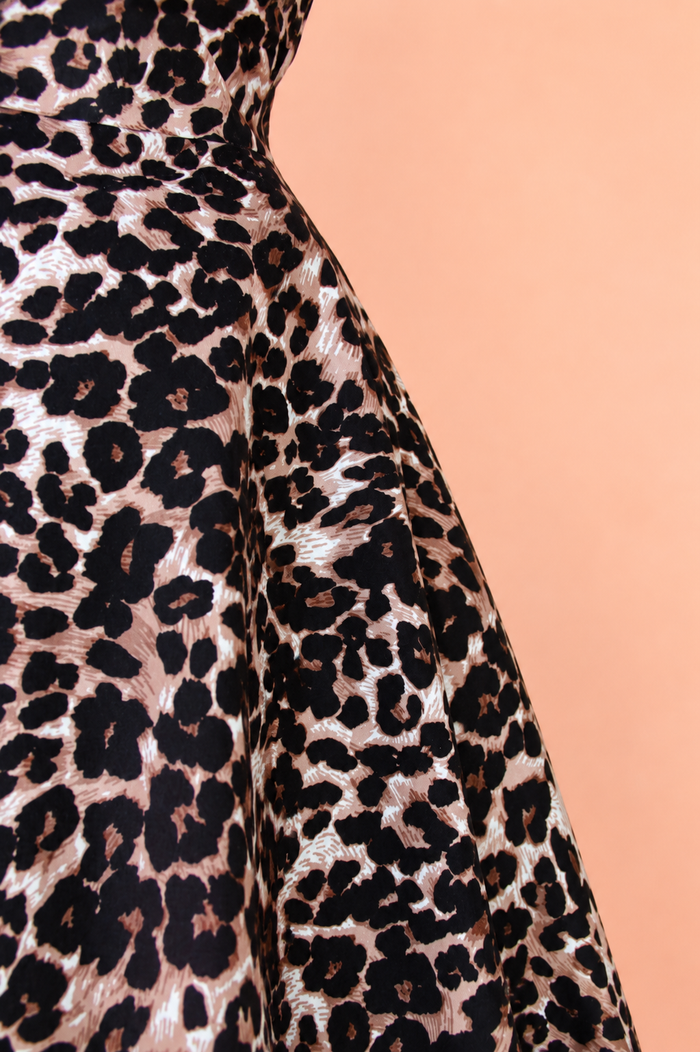 Leopard Strap Animal Print Swing Dress, Rockabilly Midi Dress