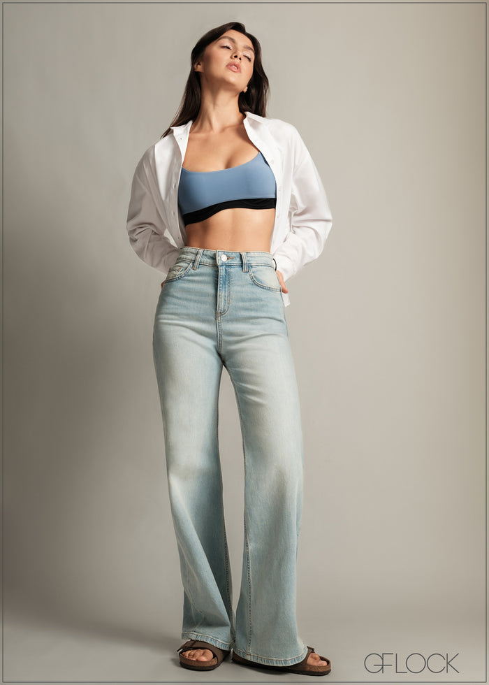 Light Wash Wide Leg Jean - Short Length - 150726