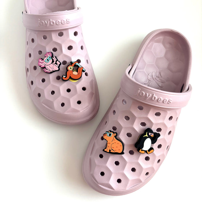 Little Box Guy Zoo Popinz on Misted Mauve Adult Varsity Clog