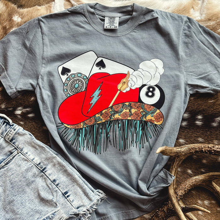 Lucky Cowboy Hat Graphic Tee: 1717 Pepper / UNISEX / L