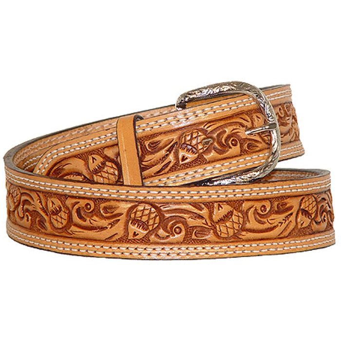 Natural Leather Acorn Tooled Belt