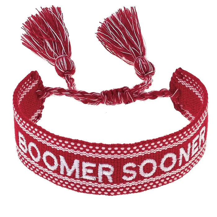 Oklahoma Sooners Woven Tassel Bracelet in Crimson