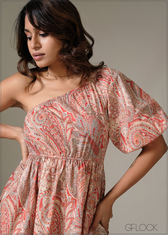 One Shoulder Printed Dress - 130226