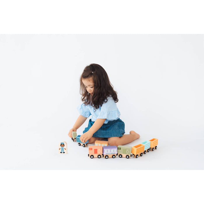 Pearhead Montessori 9-Piece Wooden Magnetic Trains
