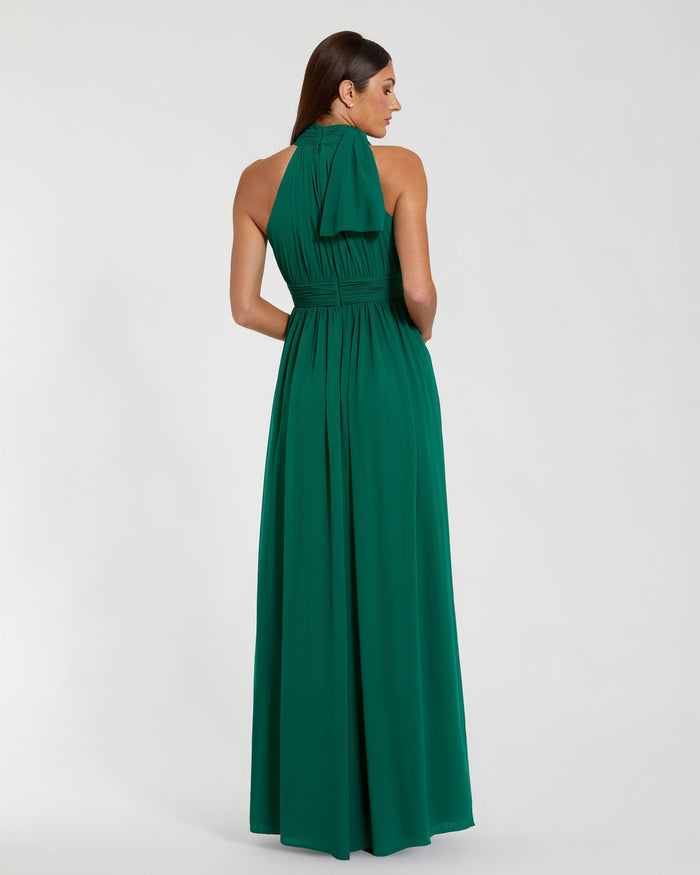 Petite Green A Line Gown with High Neckline Ieena for Mac Duggal