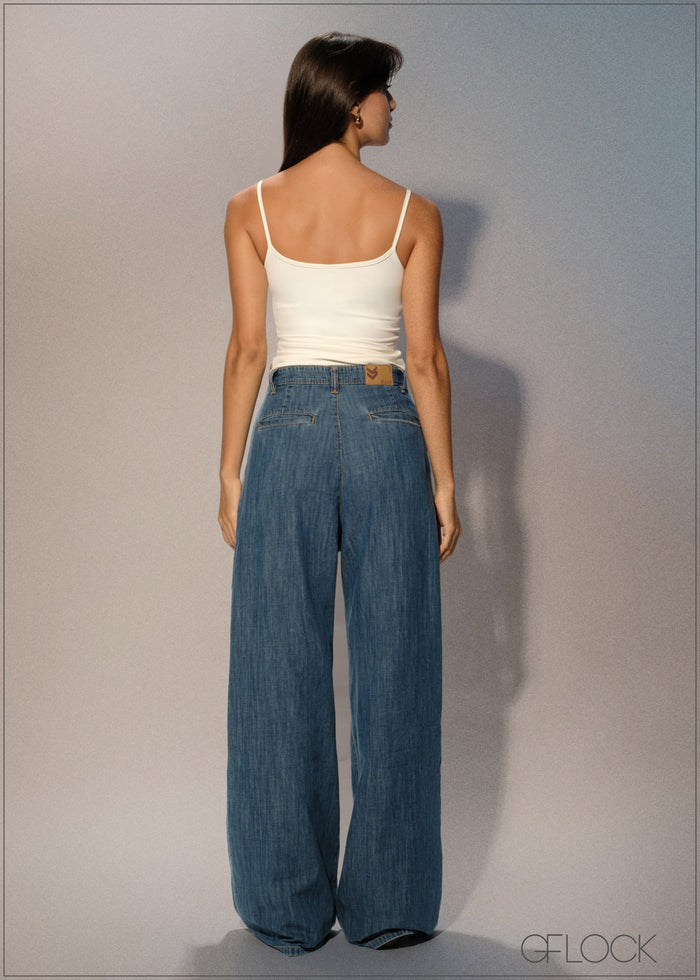 Pleated Wide Leg Jean - Long Length