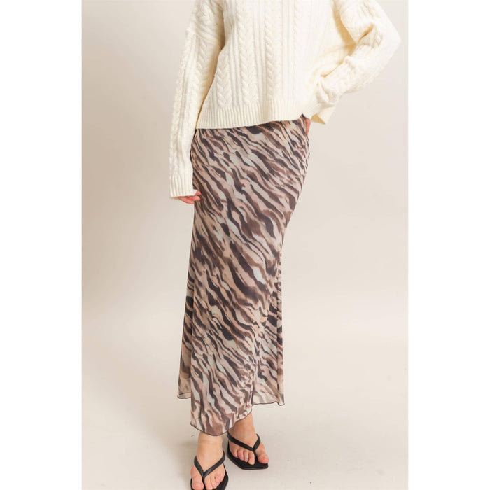 Printed Mesh Maxi Skirt