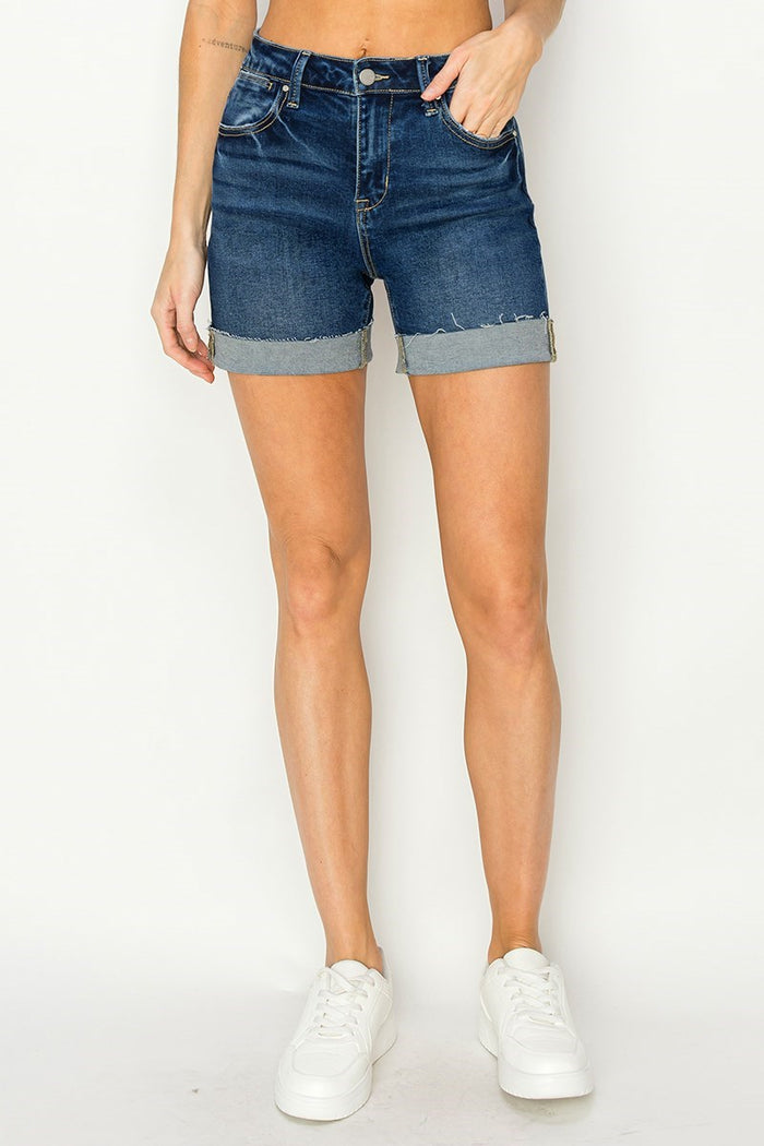 Risen High Rise Cuffed Shorts - Dark