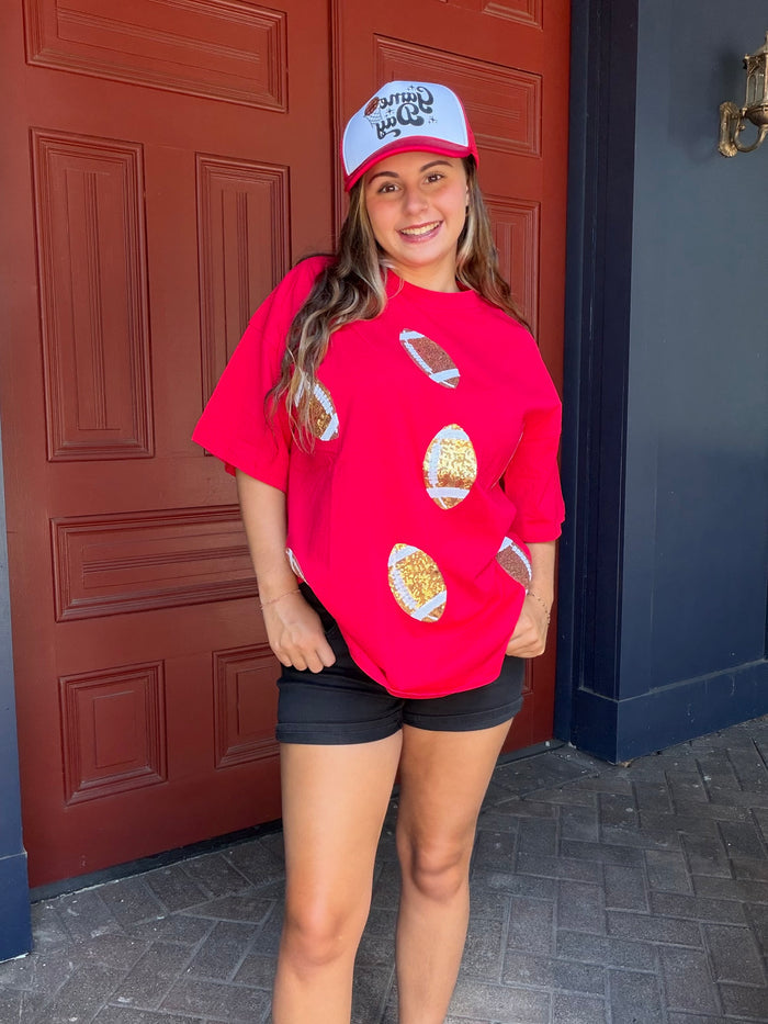 Round Neck Short Sleeve T Shirt With Sequin Football