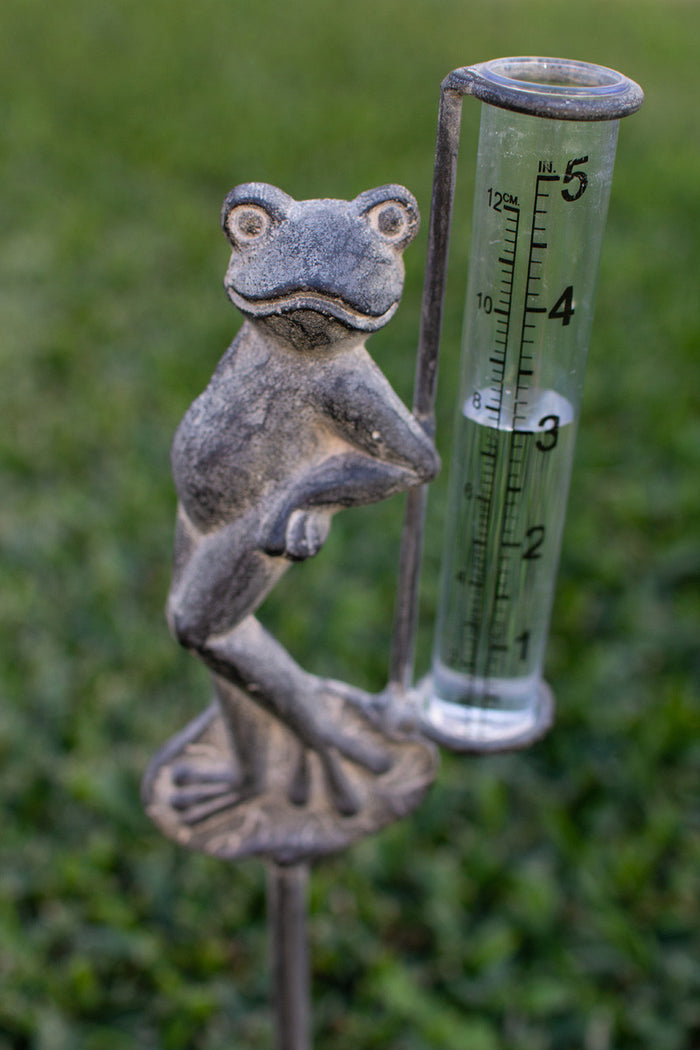 Rustic Iron Frog Rain Gauge