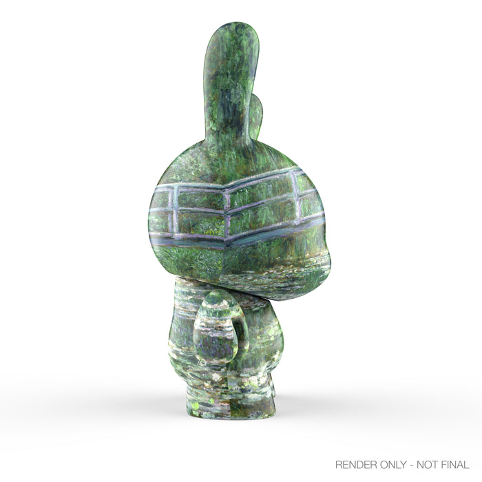 3-inch Dunny vinyl art figure by The Met featuring Monet's Water Lilies painting with bridge and water lilies, pre-order available.