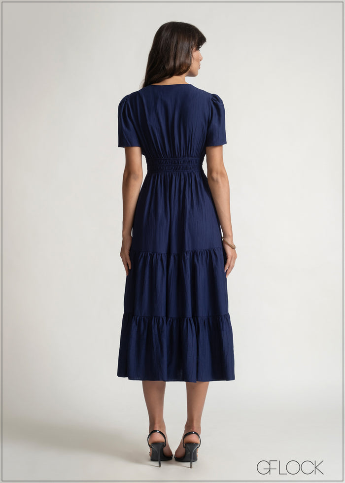 V-Neck Gathered Tiered Dress - 150526