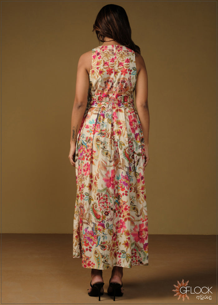 V-Neck Printed Dress - 110426