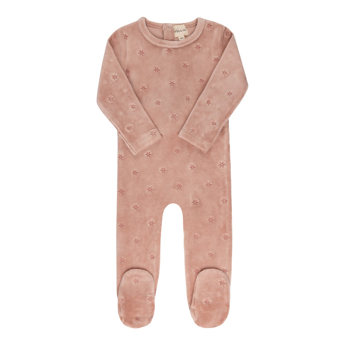 Velour Embroidered Floral Collection - Footie