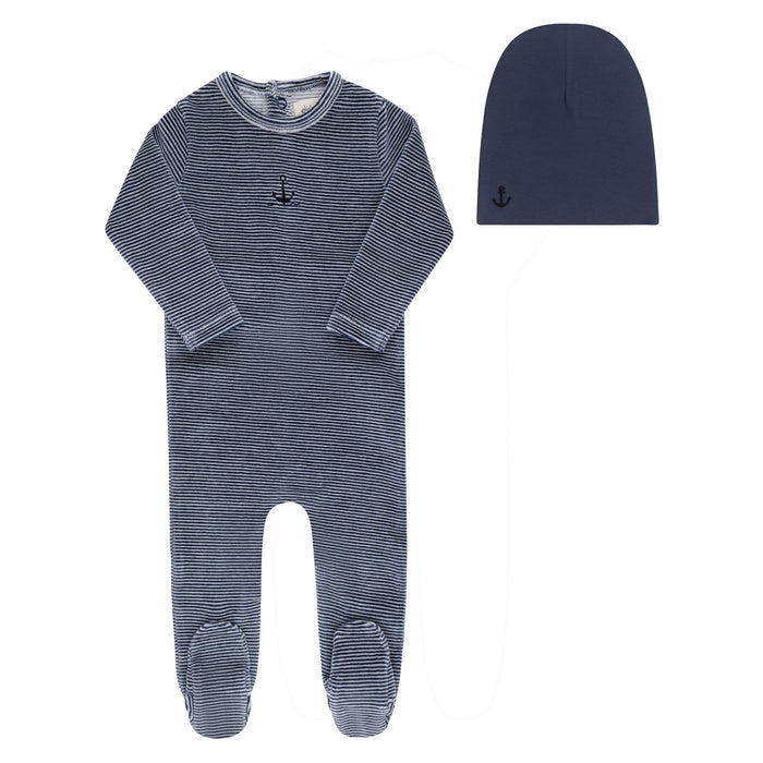 Velour Stripe Collection - Footie + Beanie