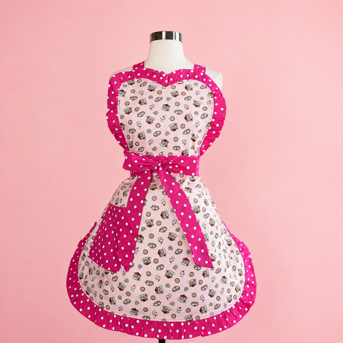 Vintage Pink Polka Dot Apron 1950s Pin Up Apron