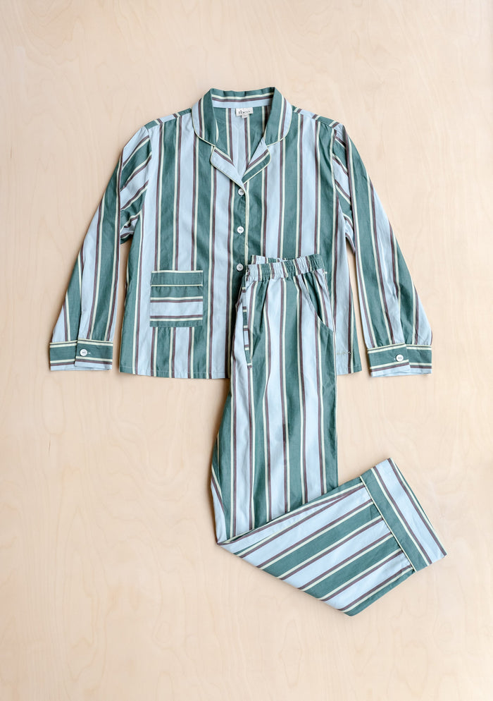 Womens Cotton Pyjamas - Blue Stripe