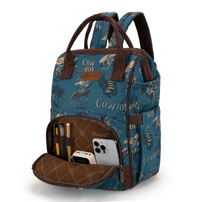 Wrangler Vintage Retro Cowboy Cool Print Backpack -Jean