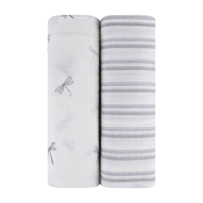 2 Pack Cotton Muslin Swaddle Blanket - Blue Dragonfly