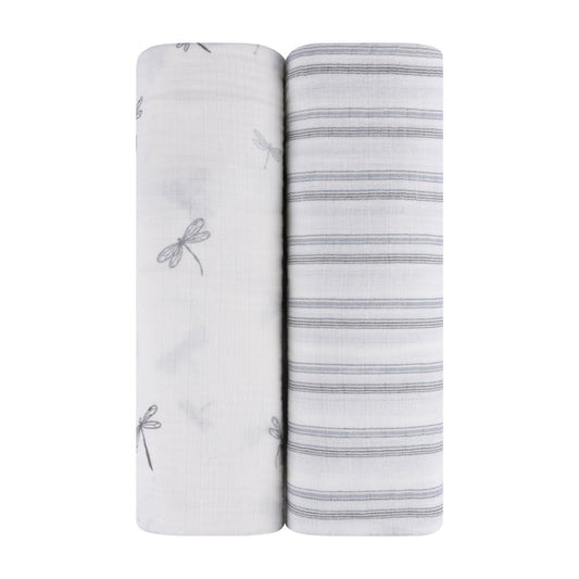 2 Pack Cotton Muslin Swaddle Blanket - Blue Dragonfly
