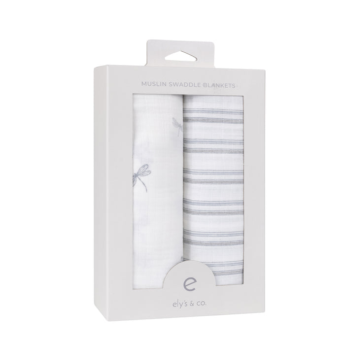 2 Pack Cotton Muslin Swaddle Blanket - Blue Dragonfly