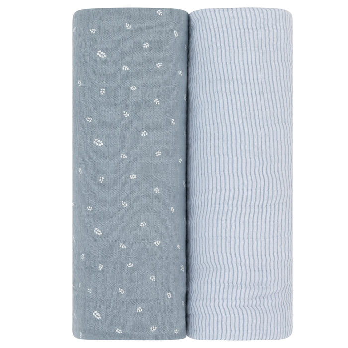 2 Pack Cotton Muslin Swaddle Blanket - Blue Leaf
